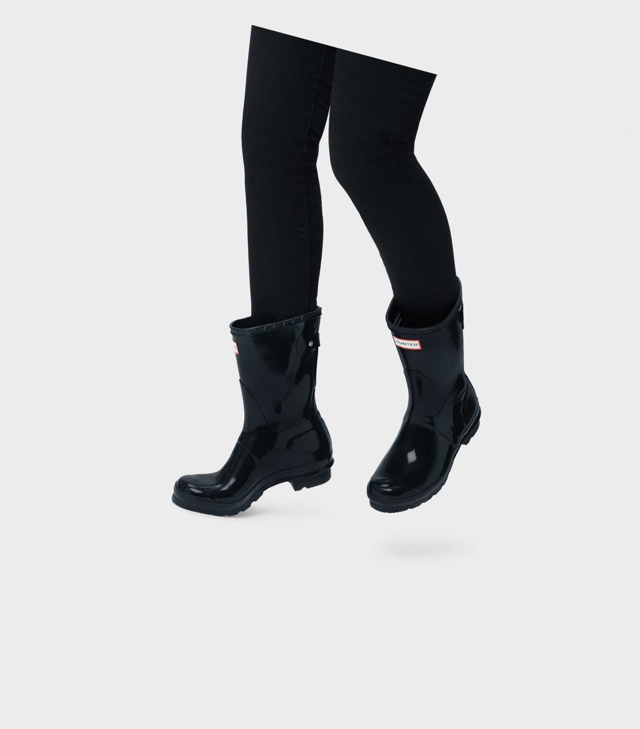 Stivali Corti Donna Hunter Original Corta Back Gloss Wellington Adjustable Nere | EMCGTS-786