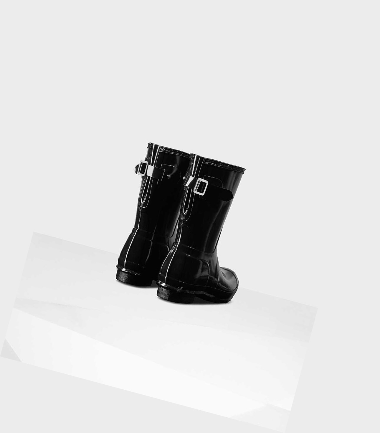 Stivali Corti Donna Hunter Original Corta Back Gloss Wellington Adjustable Nere | EMCGTS-786