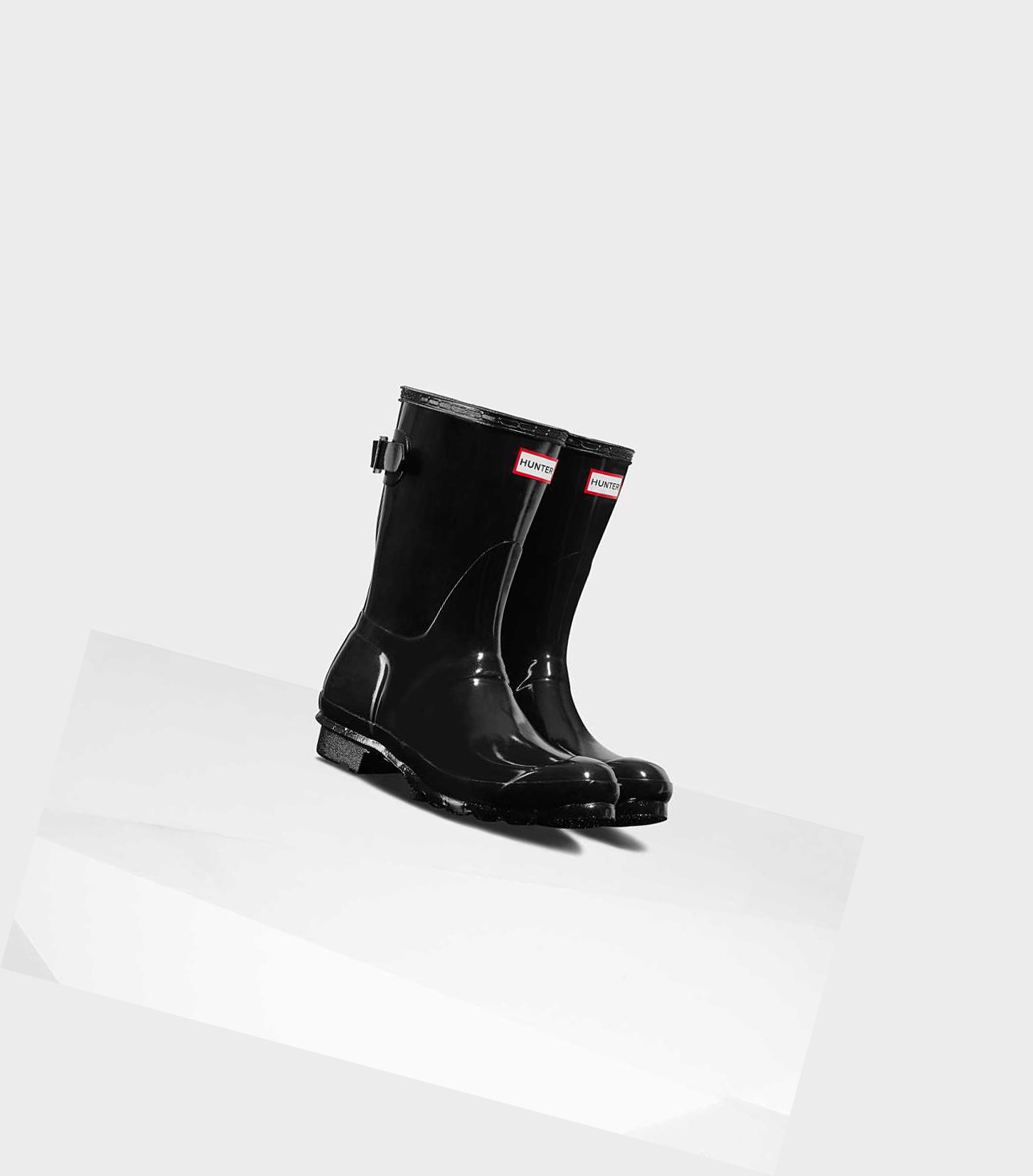 Stivali Corti Donna Hunter Original Corta Back Gloss Wellington Adjustable Nere | EMCGTS-786