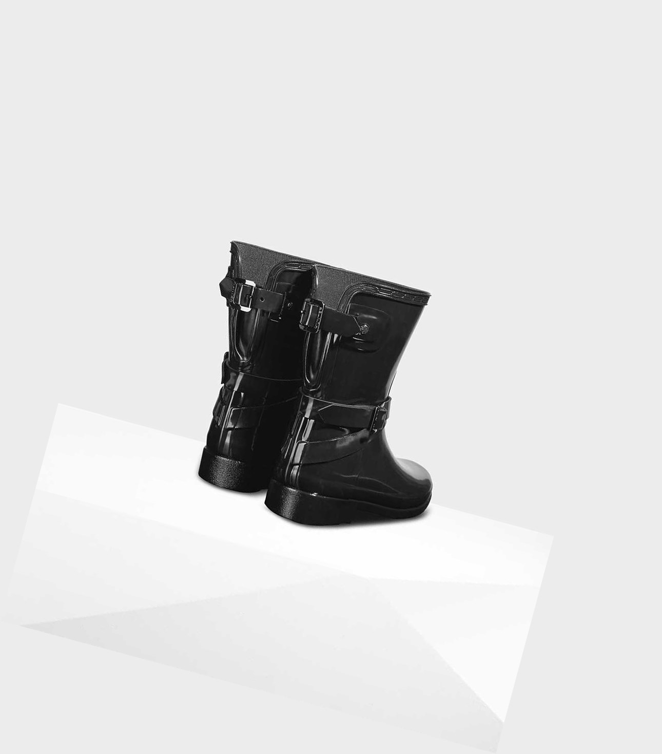 Stivali Corti Donna Hunter Refined Corta Gloss Wellington Adjustable Nere | NXLGAH-468