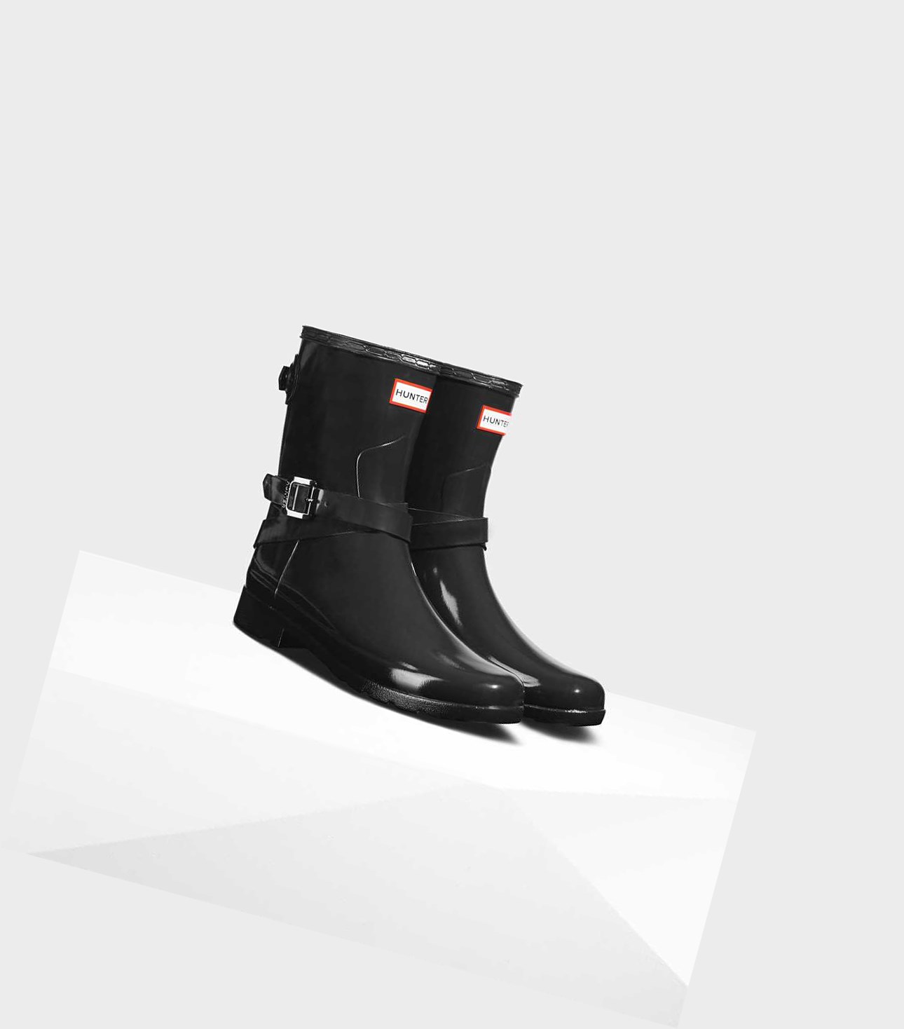 Stivali Corti Donna Hunter Refined Corta Gloss Wellington Adjustable Nere | NXLGAH-468